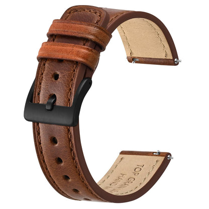 HOTBISONSTRAP Leather Watch Straps, Classic Oil Waxed Leather, Quick Release Replacement Band for Men and Women, Band Width 18mm 20mm 22mm