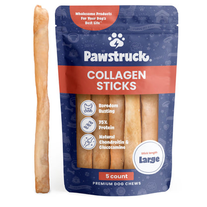 HOTPawstruck Natural Large 12" Beef Collagen Sticks for Dogs – Long-Lasting Rawhide Alternative, High Protein Treats with Chondroitin & Glucosamine – 5 Pack