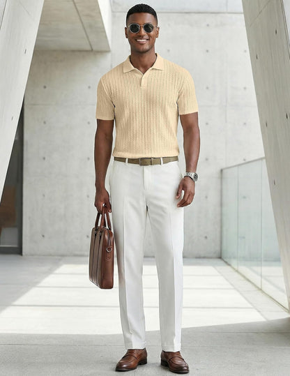 HOTJMIERR Mens Casual Polo Shirt Summer Short Sleeve Vacation Button Beach Knit Stretchy Golf Shirts