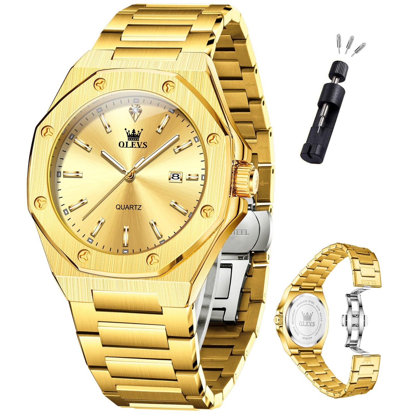 HOTOLEVS Mens Watches Octagonal Luxury Stainless Steel Dress Watches for Men Quartz Analog Large Face Luminous Relojes para Hombres