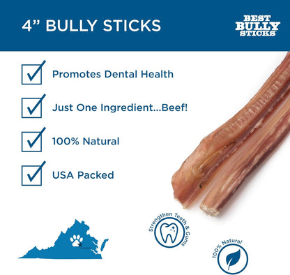 HOTBest Bully Sticks 4 Inch Bully Sticks for Dogs - 8 oz (Pack of 1) - Natural Grass-Fed Dog Treats Small Breed, Grain and Rawhide-Free, Perfect for Small or Young Canines