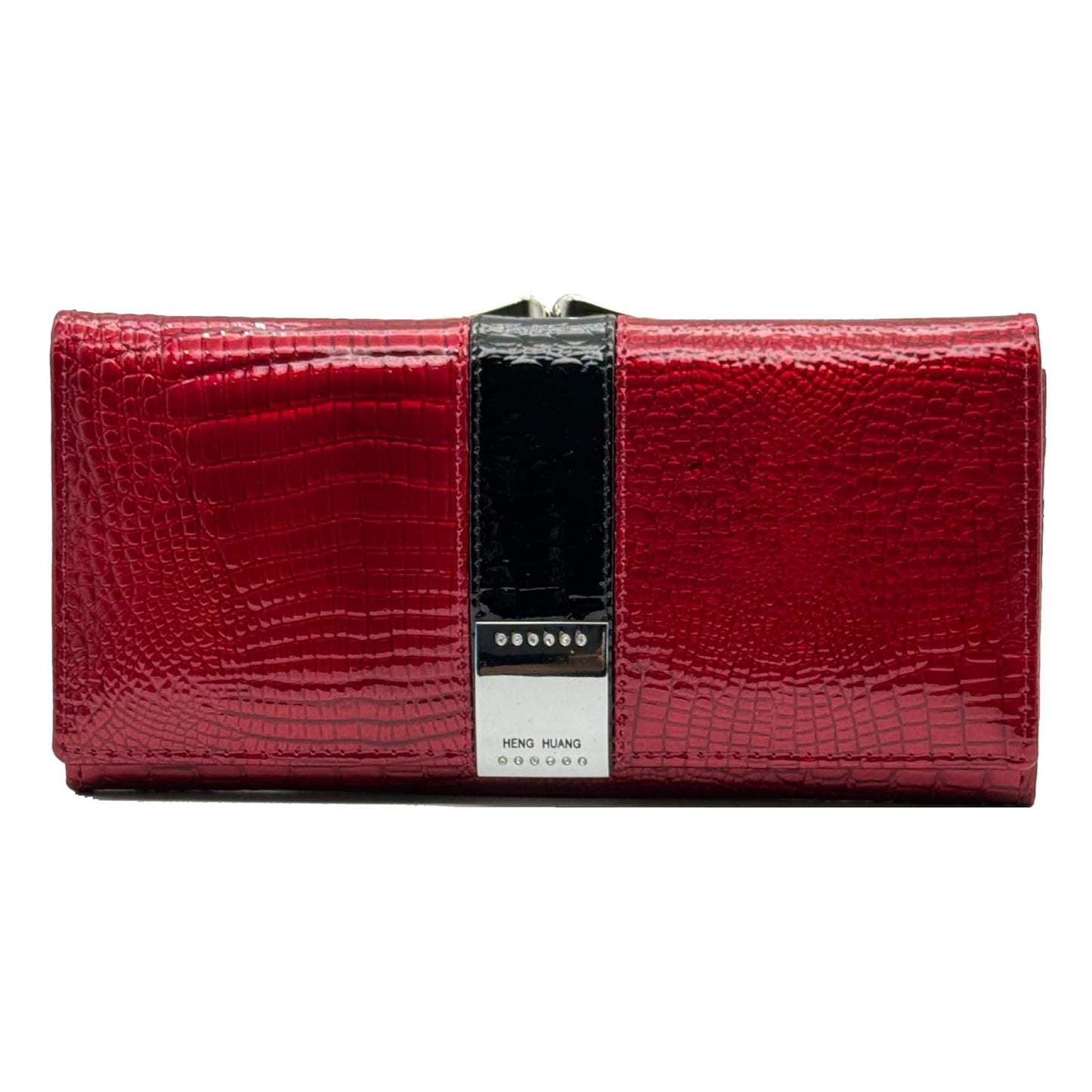 HOTWomen's Long Leather Wallet, Black Burgundy Multi-Color | Credit Card Purse, Trifold, Genuine Leather, Clutch
