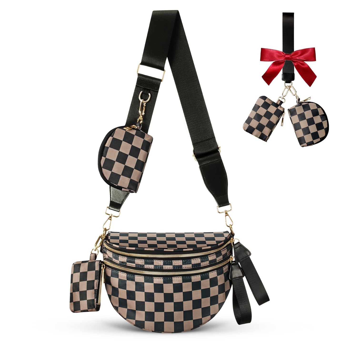 HOTCross Body Bag for Women Bum Bag Checkered Belt Bags Fanny Packs for Girls Travel Purse Fashion Waist Packs Crossbody Nylon Purse Trendy Shoulder Bags for Womens