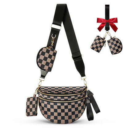 HOTCross Body Bag for Women Bum Bag Checkered Belt Bags Fanny Packs for Girls Travel Purse Fashion Waist Packs Crossbody Nylon Purse Trendy Shoulder Bags for Womens