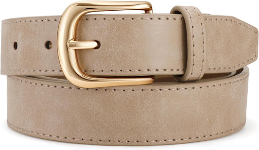 HOTJASGOOD Women Leather Belt with Gold Buckle Vintage Elegant Casual Waist Belt for Jeans Pants