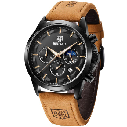 HOTBENYAR Mens Watches Analog Quartz Chronograph Waterproof Wrist Watches for Men Fashion Business Work Casual Sport Designer Dress Watch with Calendar Elegant Gifts for Men