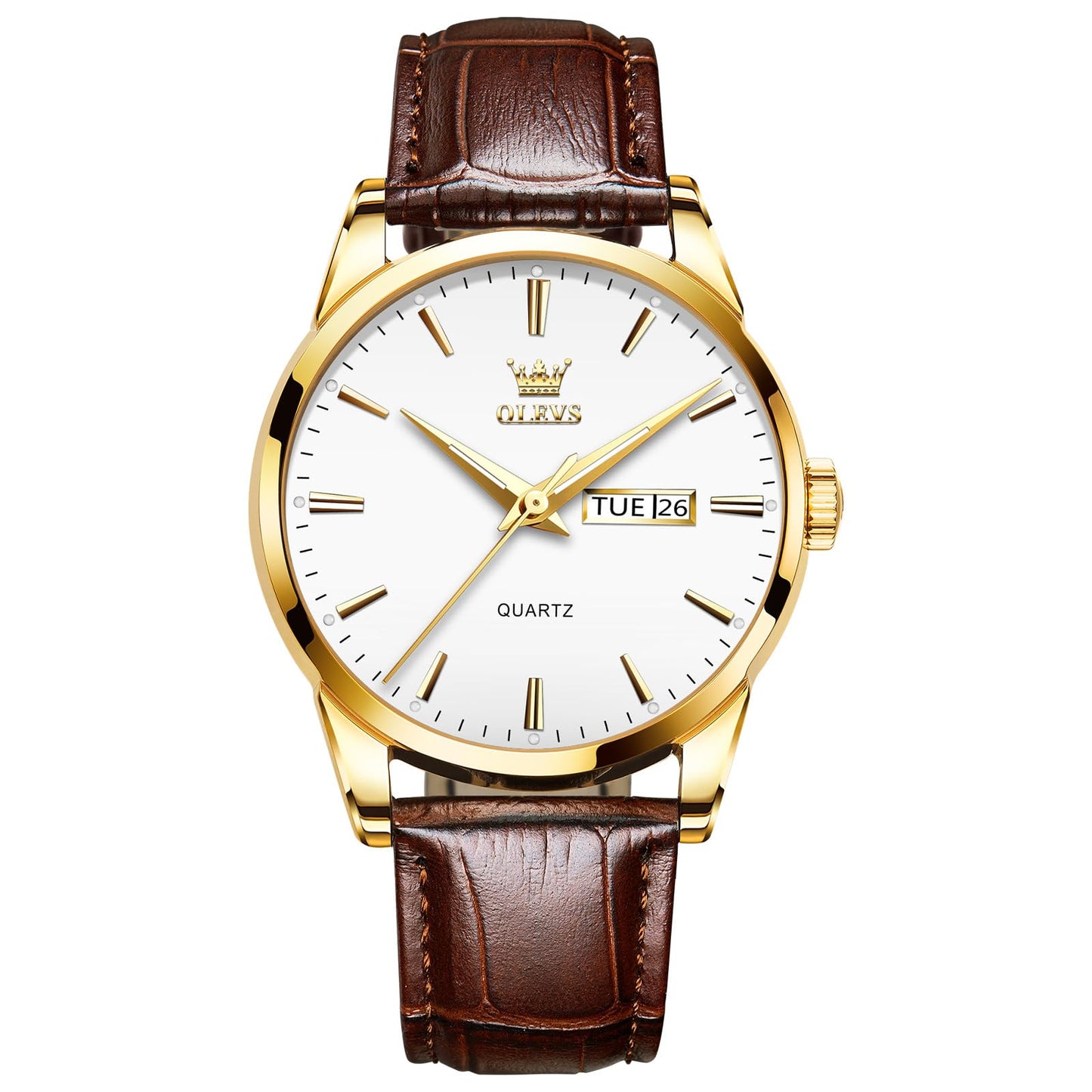 HOTQBAIZI Men's Casual Leather Watch, Easy to Read Three-Hand Analog Stainless Steel Watches for Men, Minimalist Day Date Waterproof Luminous Mens Quartz Wristwatch