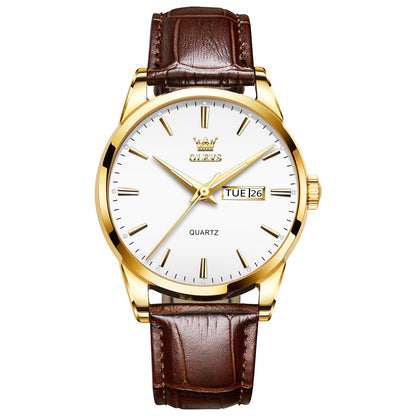 HOTQBAIZI Men's Casual Leather Watch, Easy to Read Three-Hand Analog Stainless Steel Watches for Men, Minimalist Day Date Waterproof Luminous Mens Quartz Wristwatch