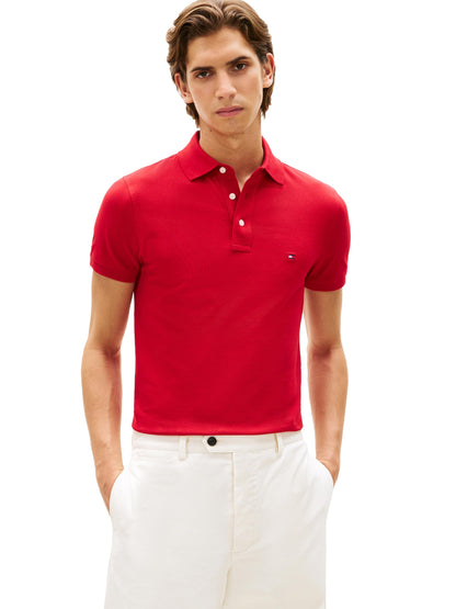 HOTTommy Hilfiger Men's Short Sleeve Polo Shirts in Slim Fit with Stretch and Organic Pique Cotton