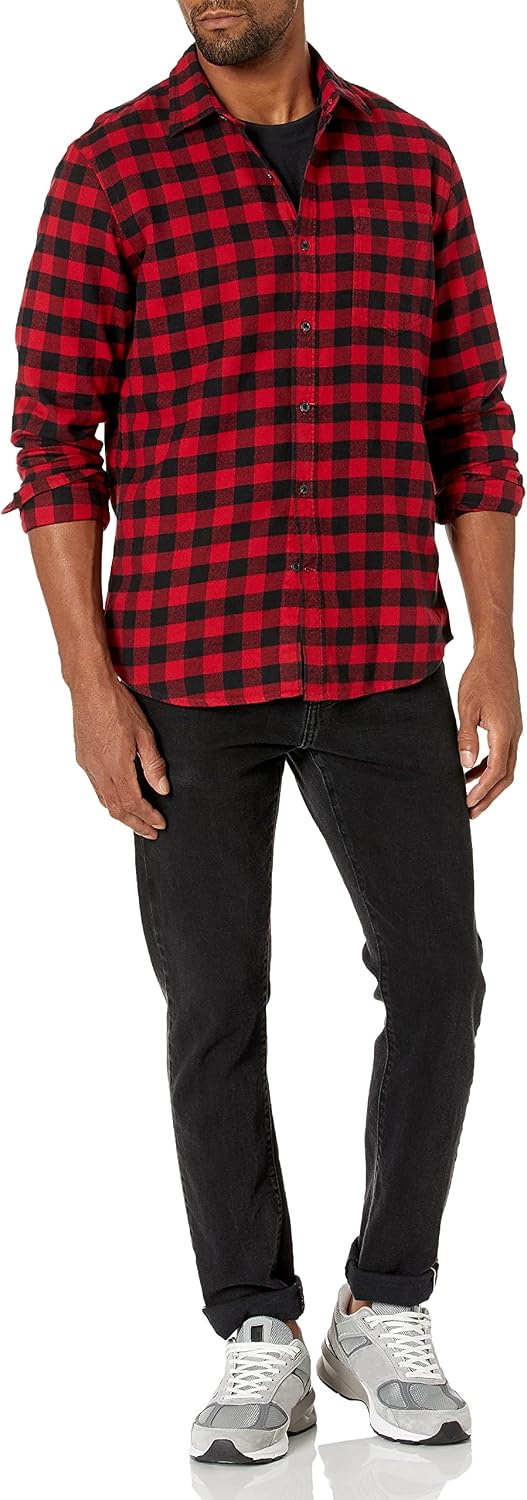 HOTAmazon Essentials Men's Slim-Fit Flannel Shirt, Long Sleeve Button Down Plaid