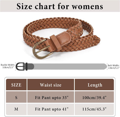 HOTWHIPPY Women Braided Belt Skinny Casual Soft Faux Leather Woven Belt for Jeans Pants