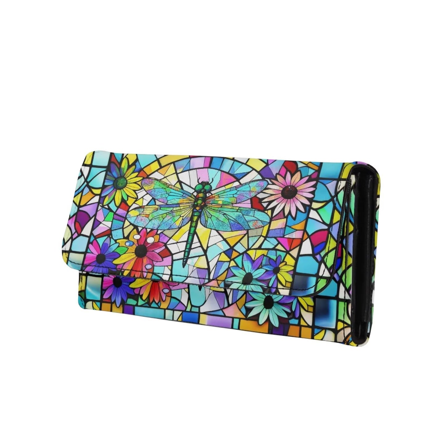 HOTNorth Cardinals Bird Women Wallet Long Trifold Checkbook Wallets with Zipper Pocket, Mosaic Art Birds Flowers Credit Card Holder PU Leather Billfold Wallet Purse