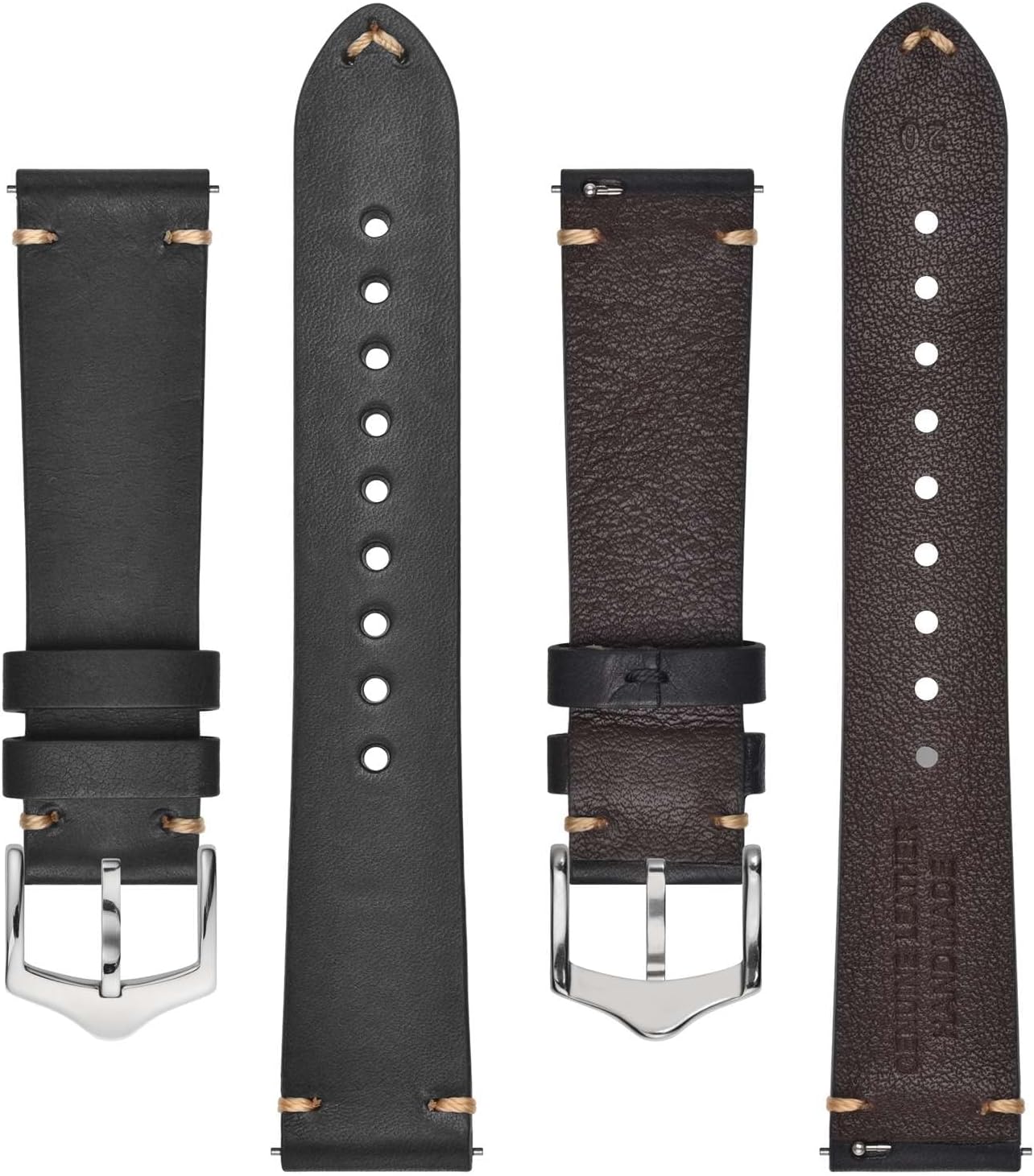 HOTBISONSTRAP Men's Watch Bands, Hand-Stitched Leather Watch Straps, Quick Release, 18mm 19mm 20mm 21mm 22mm