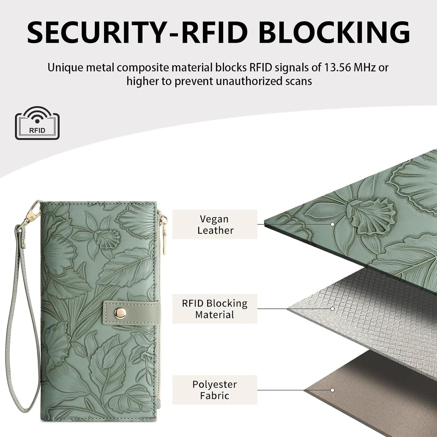 HOTFALAN MULE Wallets for Women RFID Blocking Vegan Leather wristlet wallet | Trifold Clutch Large Capacity Credit Card Holder Travel Purse Wristlet Wallets Ladies Purse with 2 ID Windows