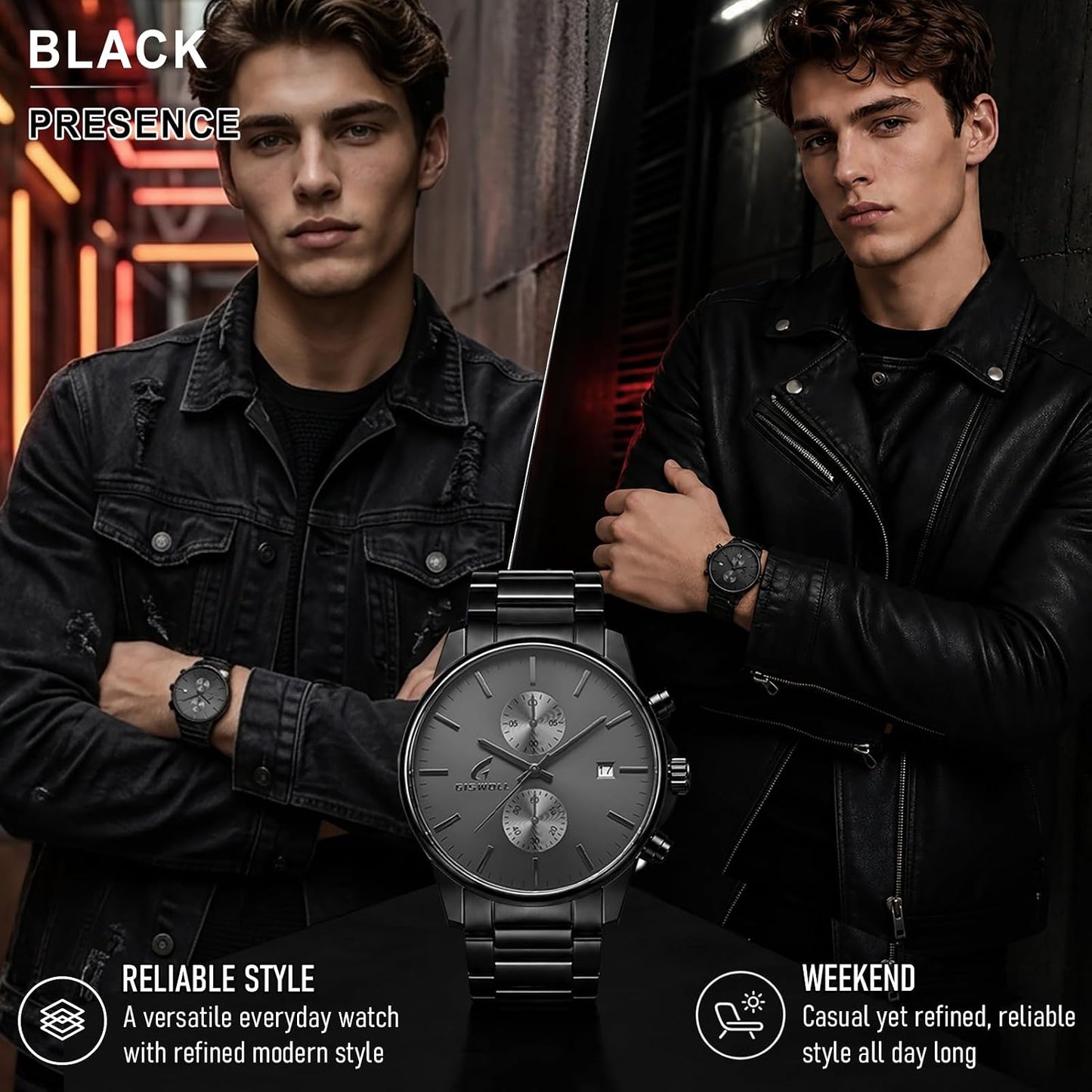 HOTStylish Stainless Steel Men's Watches with Functional Chronograph Subdials | Analog Waterproof Watches for Men, Solid Feel, Auto Date, 60-Second & 1/10-Second Timers, Gifts for Men Dad Husband Boyfriend