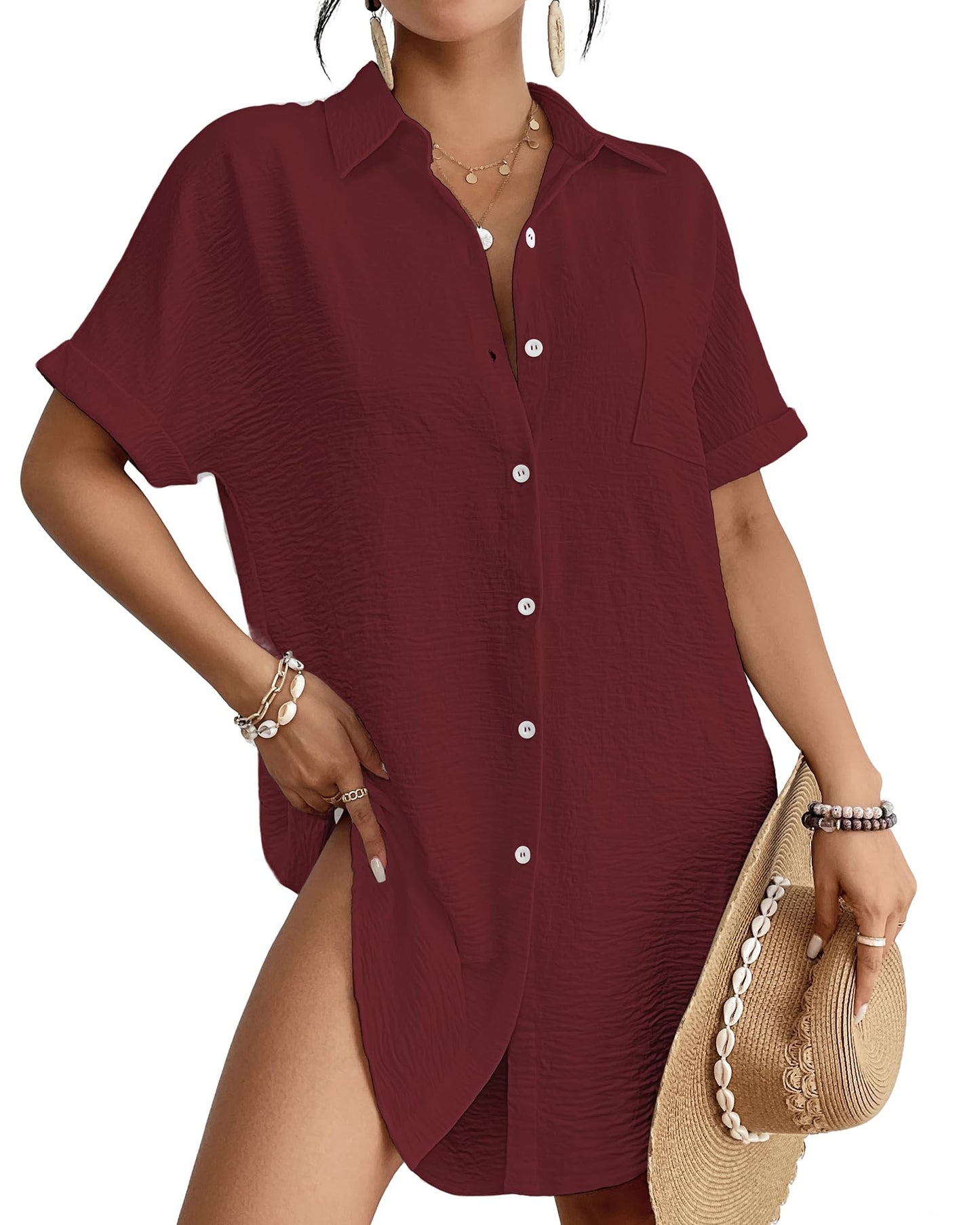 HOTBsubseach Women Swimsuit Coverup Shirt Dress Button Down Bathing Suit Cover Up Beach Vacation Outfits