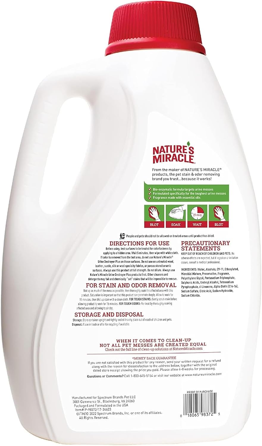 HOTNature’s Miracle Urine Destroyer Plus for Cats, Enzymatic Formula Tough on Strong Cat Urine And The Yellow Sticky Residue, 1 Gal
