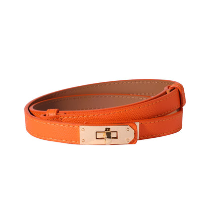 HOTOvekaut Women Skinny Leather Belt Solid Color Alloy Turn Lock Adjustable Waistband for Dresses Jeans Coats