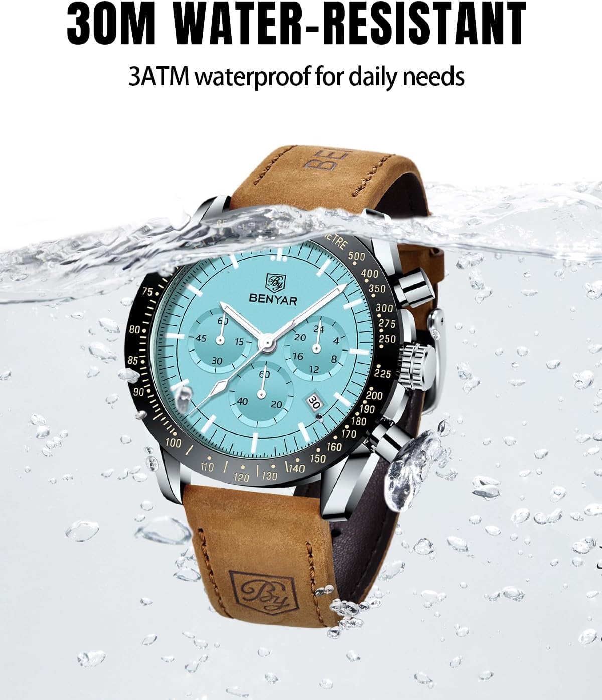 HOTBENYAR Watch for Men Analog Quartz Chronograph Waterproof Luminous Designer Mens Wrist Watches Business Work Sport Casual Dress Watch with Silicone Strap Elegant Gifts for Men