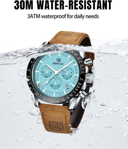 HOTBENYAR Watch for Men Analog Quartz Chronograph Waterproof Luminous Designer Mens Wrist Watches Business Work Sport Casual Dress Watch with Silicone Strap Elegant Gifts for Men