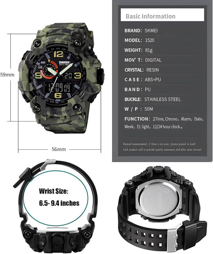 HOTGosasa Men's Large Face Outdoor Sports Watches Military S-Shock Watch Waterproof, Backlight, Alarm, Stopwatch Features - Rugged Wristwatch for Training, Hiking, and Adventure