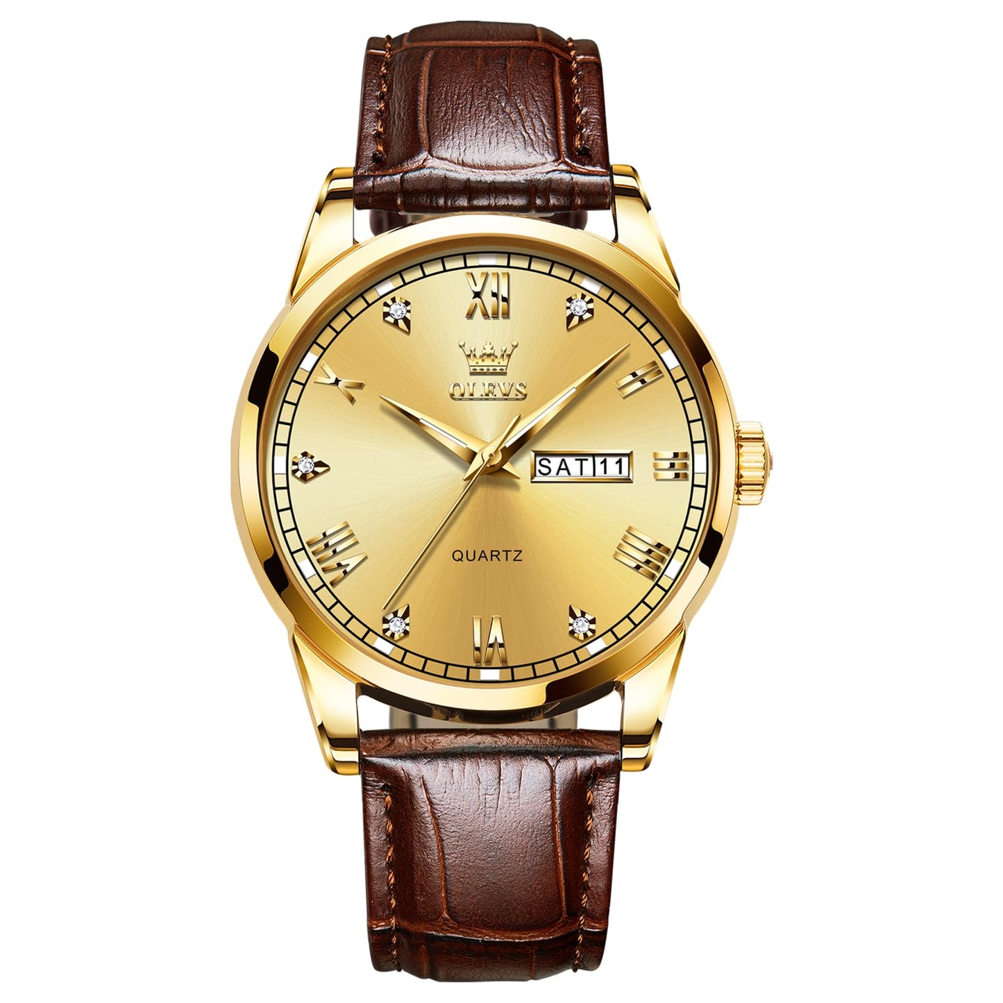 HOTQBAIZI Men's Casual Leather Watch, Easy to Read Three-Hand Analog Stainless Steel Watches for Men, Minimalist Day Date Waterproof Luminous Mens Quartz Wristwatch