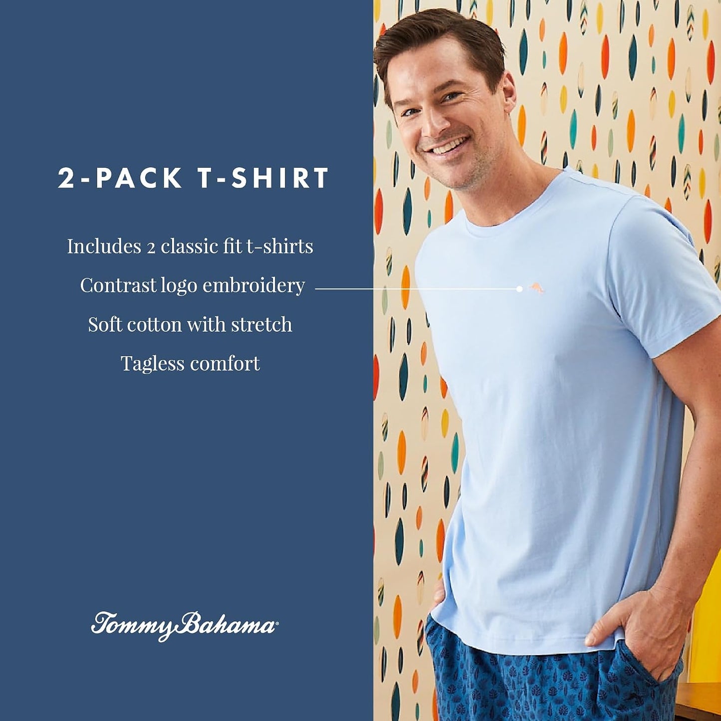 HOTTommy Bahama - Men's Essential 2 Pack T Shirts, Short Sleeve Crew Neck Stretch Jersey Top for Sleep or Lounge