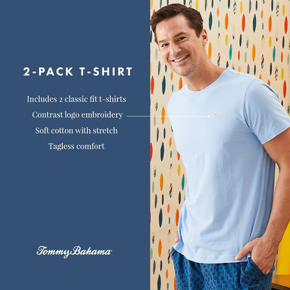 HOTTommy Bahama - Men's Essential 2 Pack T Shirts, Short Sleeve Crew Neck Stretch Jersey Top for Sleep or Lounge