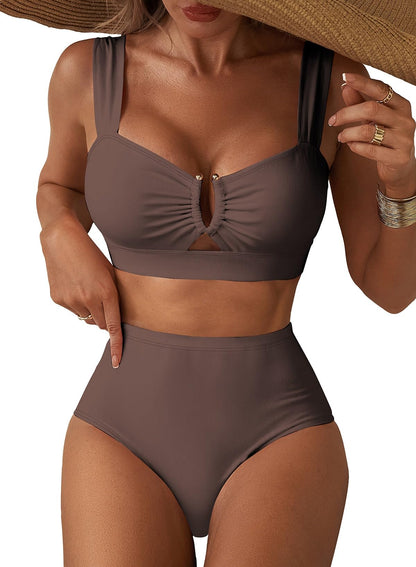 HOTHerseas Women's 2 Piece U Wire Cutout Bikini Sets Floral Print High Waisted Swimsuit 2026 Summer Beach Swim Bathing Suit