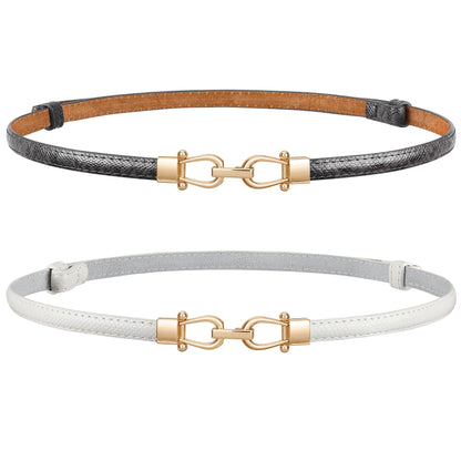 HOTJASGOOD Leather Skinny Belts for Women Plus Size Ladies Thin Waist Belts Adjustable for Jeans Pants Dresses with Gold Buckle