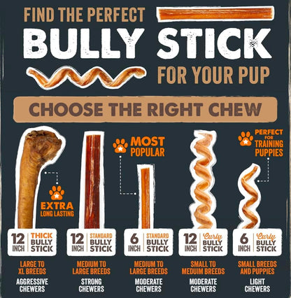 HOTMighty Paw Long Lasting 12" Bully Sticks for Dogs - All Natural Grass Fed Beef Chews. Lower Odor Dog Bully Sticks for Large Dogs, Medium and Small Breeds. Single Ingredient Treats