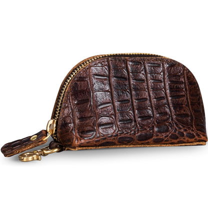 HOTGexmil Genuine Leather Coin Purse with Zipper, Mini Coin Pouch | Full Grain Leather Bag for Women Men,Change Wallet,Zipper Closure,Earbuds Chargers Cables,Floral Brown