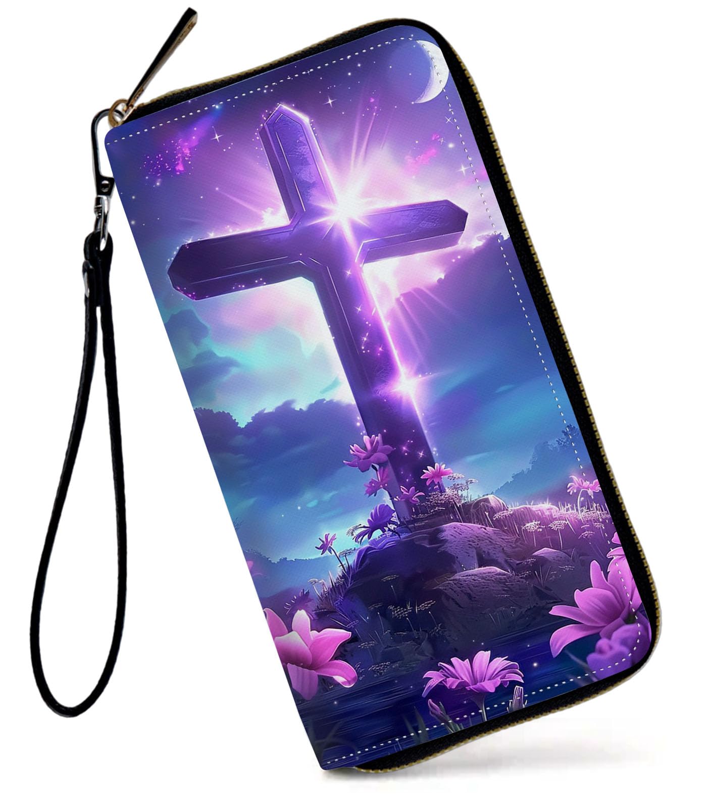 HOTWomens Wallet, Large Capacity RFID Blocking PU Leather Wristlet Wallets for Women Ladies Men Credit Card Holder Zipper Wallet Phone Holder Clutch Travel Purse, Art Moon Starry Night
