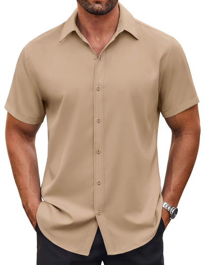 HOTCOOFANDY Men's Button Down Shirt Short Sleeve Dress Shirt Casual Beach Summer Wedding Shirt
