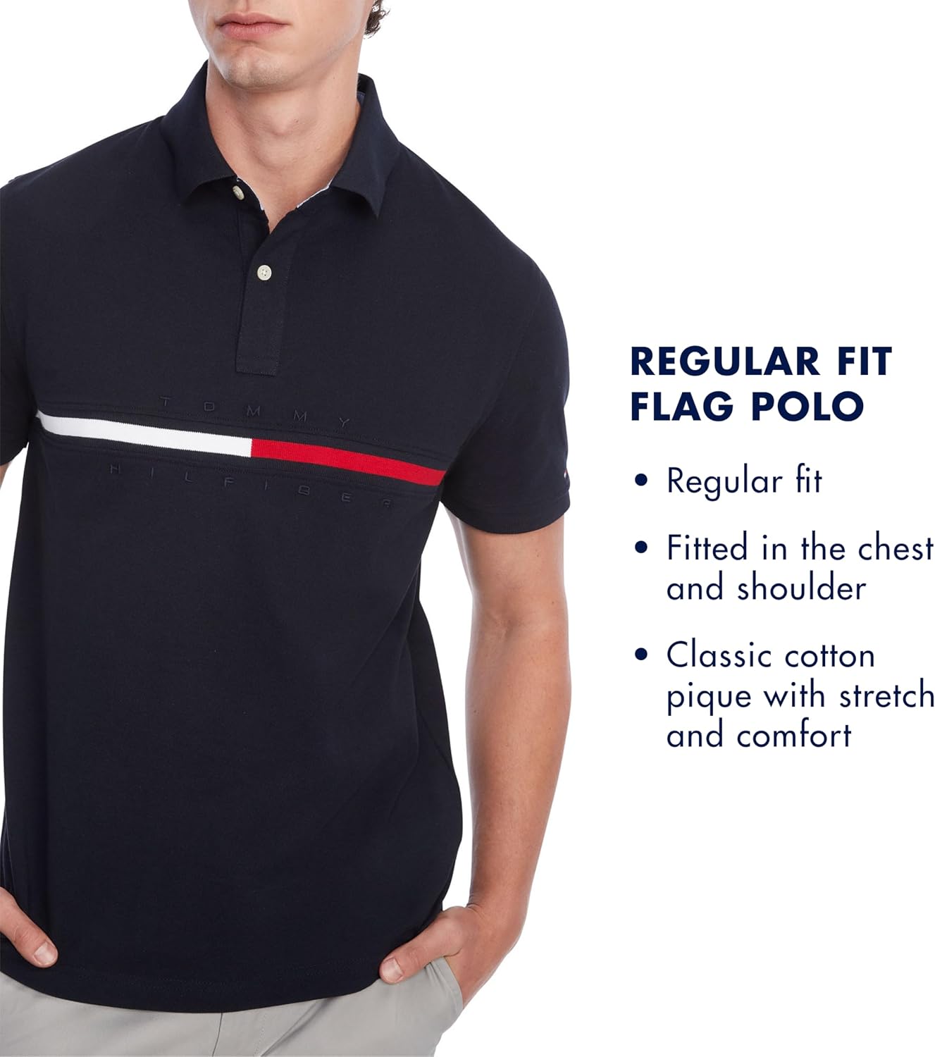 HOTTommy Hilfiger Men's Short Sleeve Cotton Pique Flag Graphic Polo Shirt in Custom Fit