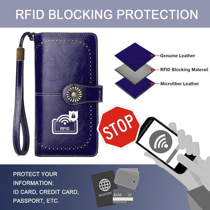 HOTLavemi Womens Large Capacity Genuine Leather RFID Blocking Wallets Wristlet Clutch Card Holder