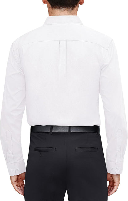 HOTJ.VER Men's Dress Shirts Stretch Stain Shield Long Sleeve Solid Formal Shirt Business Casual Button Down Shirts
