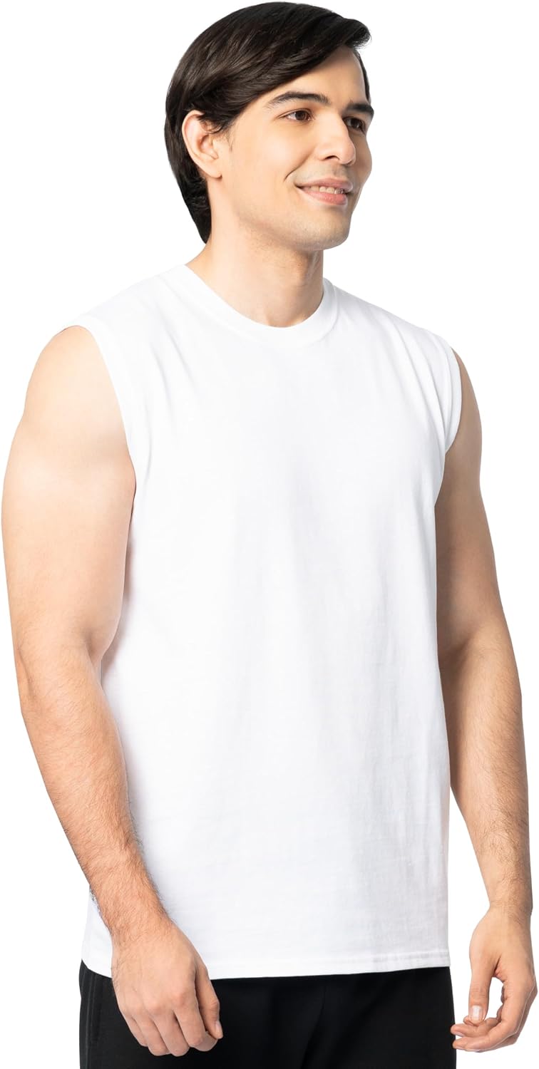 HOTFruit of the Loom Men's Eversoft Cotton Sleeveless T Shirts, Breathable & Moisture Wicking with Odor Control, Sizes S-4X