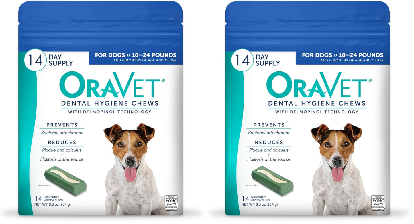 HOTORAVET Dental Chews for Dogs, Oral Care and Hygiene Chews (Small Dogs, 10-24 lbs.) Blue Pouch, 30 Count | VOHC-accepted dual-action chew reduces plaque & tartar, freshens breath barrier vet-recommended blue pack