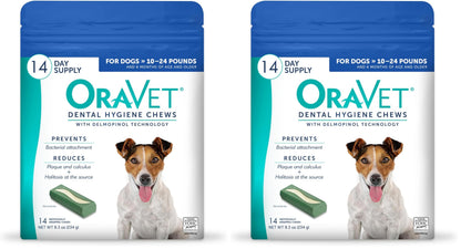HOTORAVET Dental Chews for Dogs, Oral Care and Hygiene Chews (Small Dogs, 10-24 lbs.) Blue Pouch, 30 Count | VOHC-accepted dual-action chew reduces plaque & tartar, freshens breath barrier vet-recommended blue pack