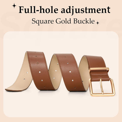 HOTWERFORU Women Wide Belt for Dresses Thick Leather Belt with Big Gold Buckle Fahion Women Chunky Belt