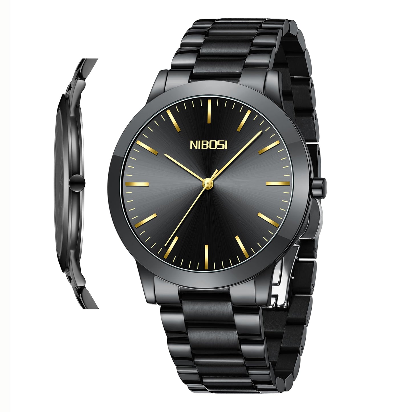HOTNIBOSI Men Watches Analog Quartz Stainless Steel Black Watches for Men Waterproof Business Classic Watch Fashion Minimalist Ultra Thin Wrist Watch for Work and Casual Wear