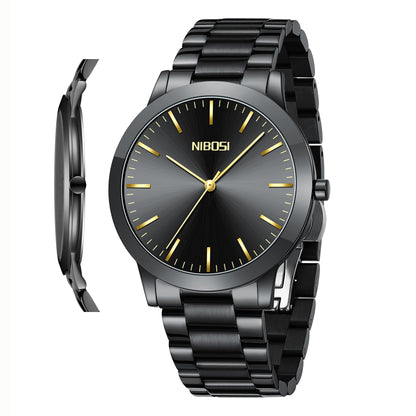 HOTNIBOSI Men Watches Analog Quartz Stainless Steel Black Watches for Men Waterproof Business Classic Watch Fashion Minimalist Ultra Thin Wrist Watch for Work and Casual Wear
