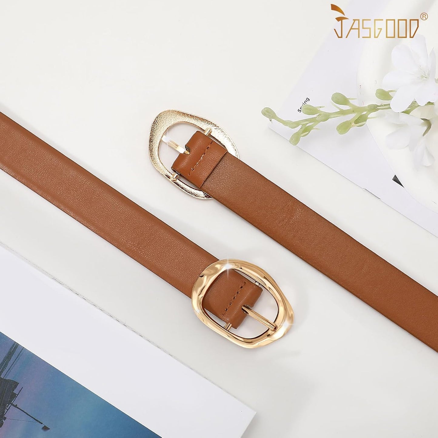 HOTJASGOOD 3 Pack Women Belts for Jeans Pants Ladies Leather Waist Belt Casual Fashion Trend Belt for Women with Gold Buckle