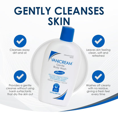 HOTVanicream Gentle Body Wash, 12 Fl Oz, Formulated without Common Irritants for Sensitive Skin, Gentle Cleanse and Moisture, Removes Dirt & Oils, Non-Drying, pH-Balanced Shower Gel