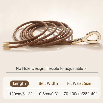HOTWomen Knotted Skinny PU Leather Waist Belt Gold Buckle for Dresses
