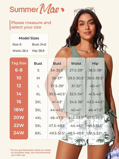 HOTSummer Mae Blouson Womens Tankini Swimsuits with Shorts Bathing Suits 2026 | Side Pockets,Tummy Control,Built-in Boyshorts, Modest Fit,Removable Pads,Slimming Coverage for Beach Vacations