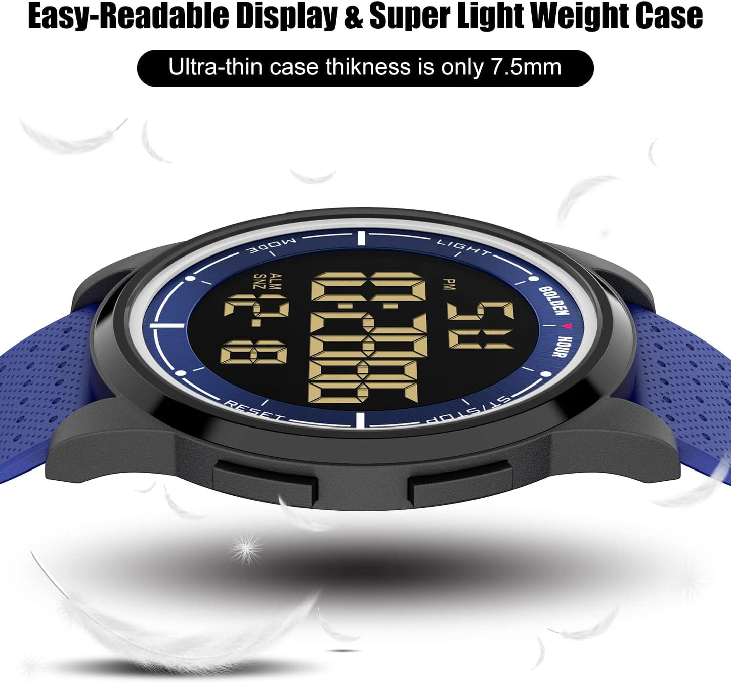 HOTGOLDEN HOUR Ultra-Thin Minimalist Sports Waterproof Digital Watches Men with Wide-Angle Display Rubber Strap Wrist Watch for Men Women