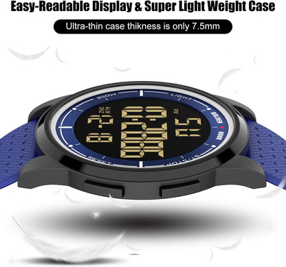 HOTGOLDEN HOUR Ultra-Thin Minimalist Sports Waterproof Digital Watches Men with Wide-Angle Display Rubber Strap Wrist Watch for Men Women