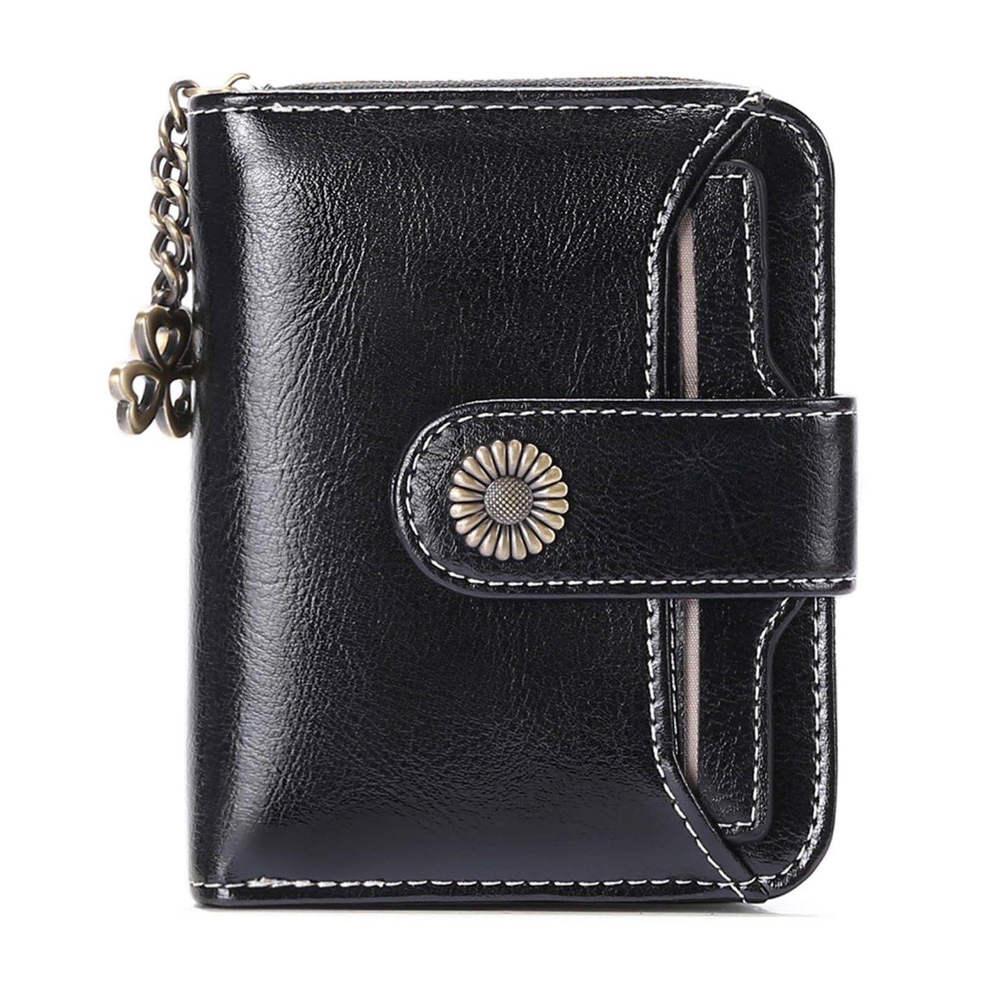 HOTWallet Women RFID Blocking Leather with Zipper Coin Pocket, Compact Small Wallet with Cash Section,8 Credit Card Holder,2 ID Window (Leopard)